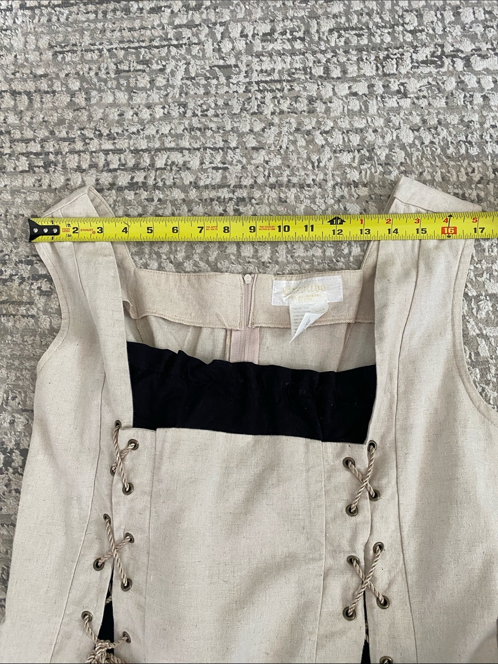 EXCALIBOR LInen Beige Maxi Dress w Black Insert & Lace-Up Panels Size X large - Picture 10 of 16